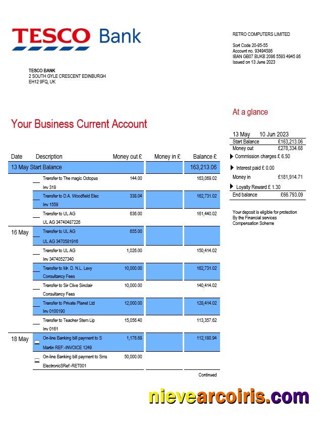 Tesco Bank Business statement